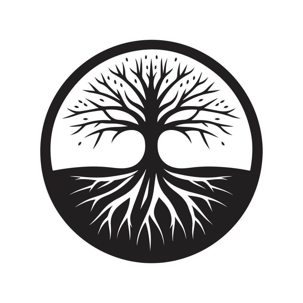 Tree and Man Black Silhouette for Commercial Design Work vector