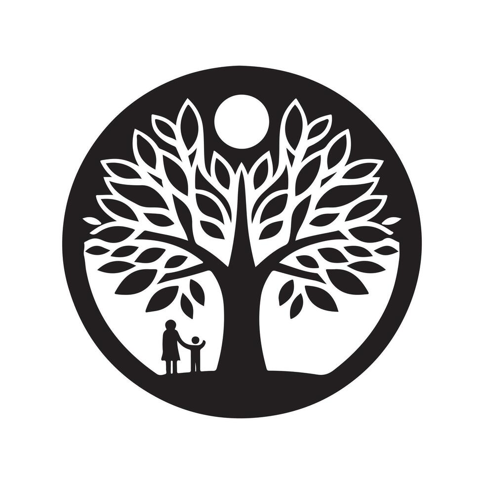 Tree with Man Black Silhouette for Logo and Web Designs vector