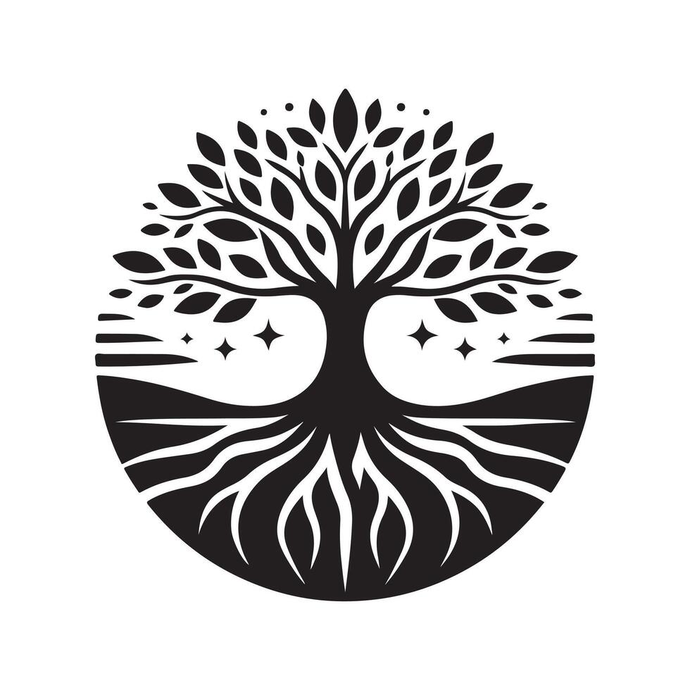 Tree with Man Black Silhouette for Graphic Designers vector
