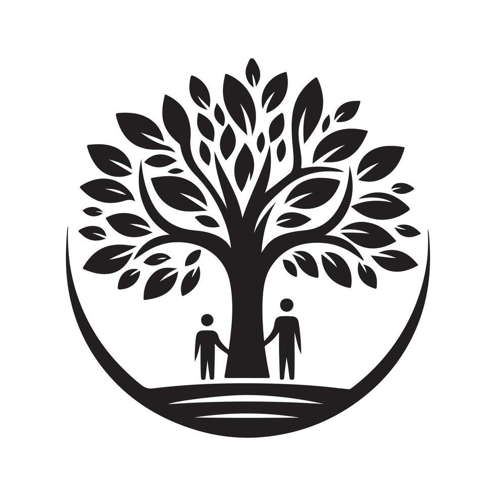 Tree with Man Black Silhouette for Printing Materials vector