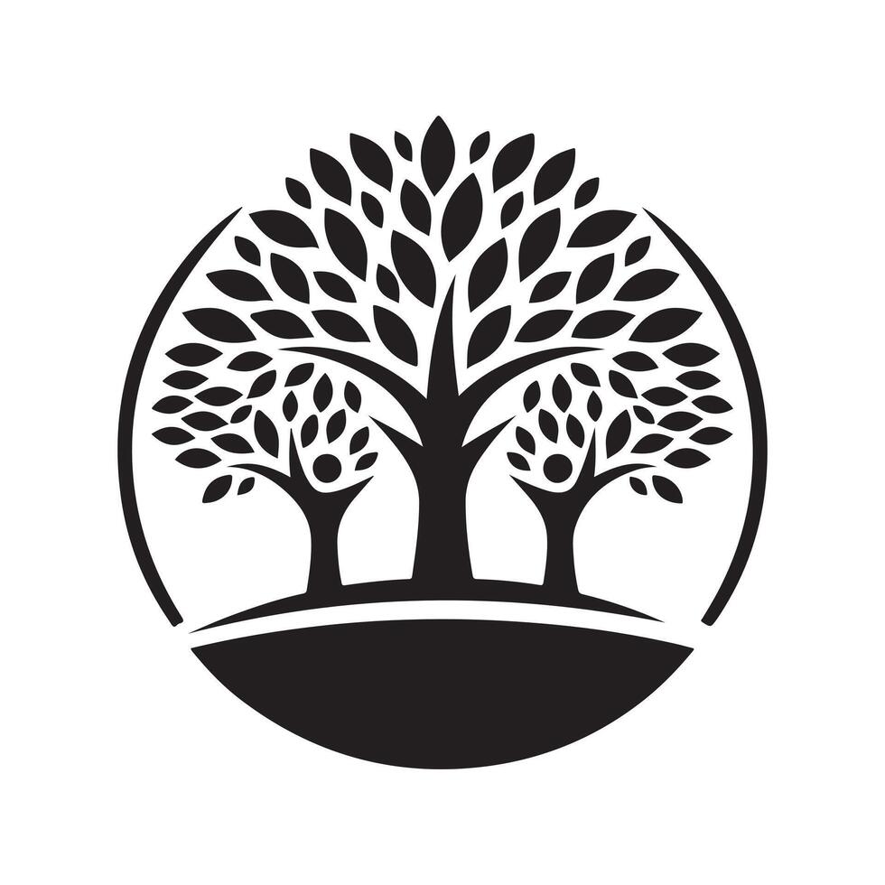 Black Silhouette of Tree and Man for Graphic Design Resources vector