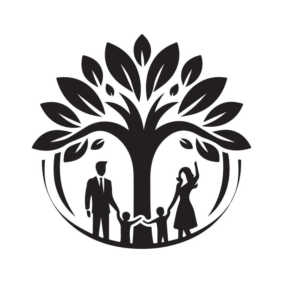 Black Tree with Man Silhouette for Logo and Branding vector