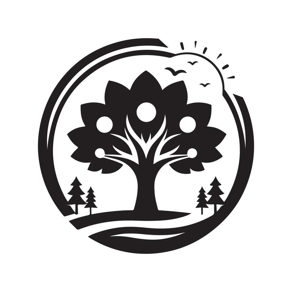 Tree with Man Black Graphic for Design Resources vector