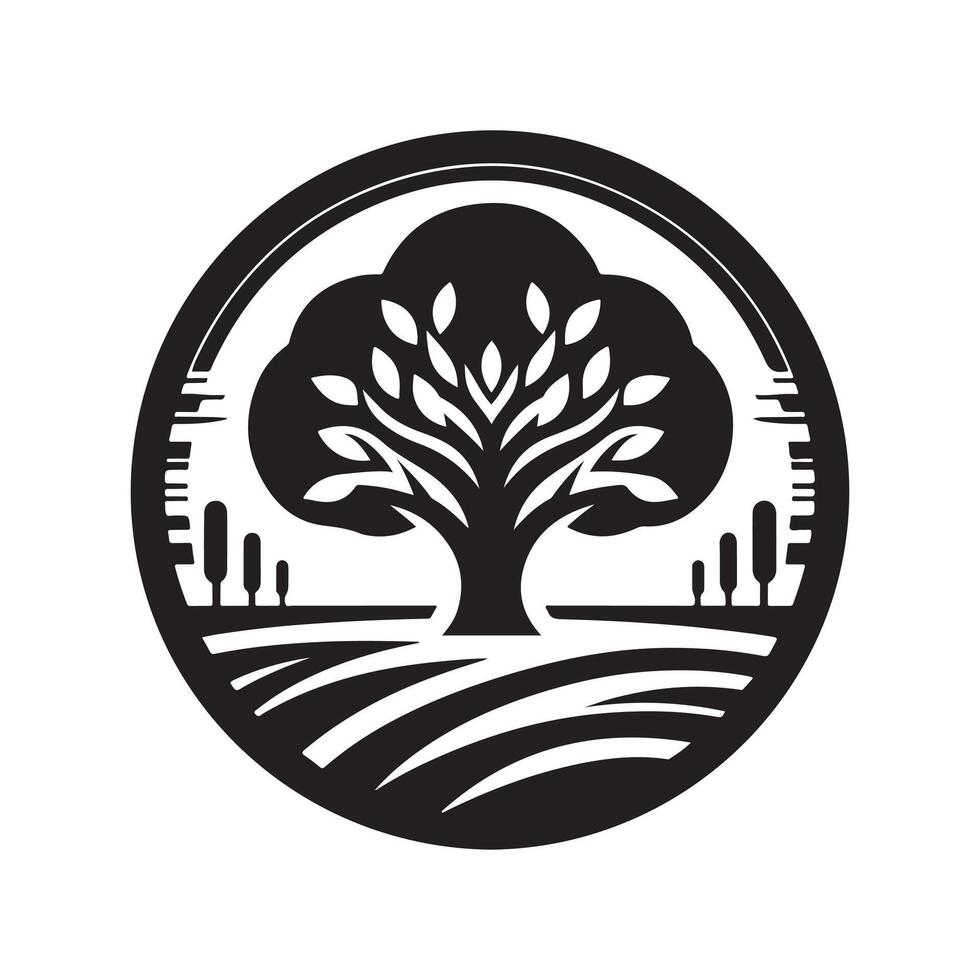 Tree with Man Black Silhouette for Logo Design vector
