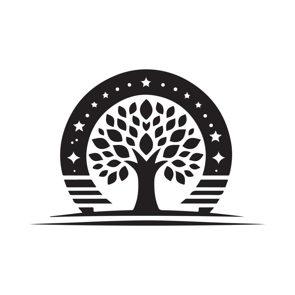 Tree with Man Black Silhouette for Web and Print Media vector