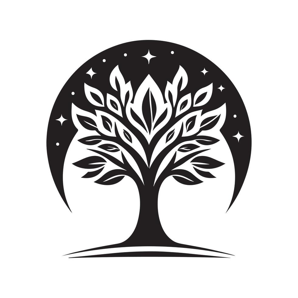 Black Tree with Man Silhouette Illustration for Digital Projects vector