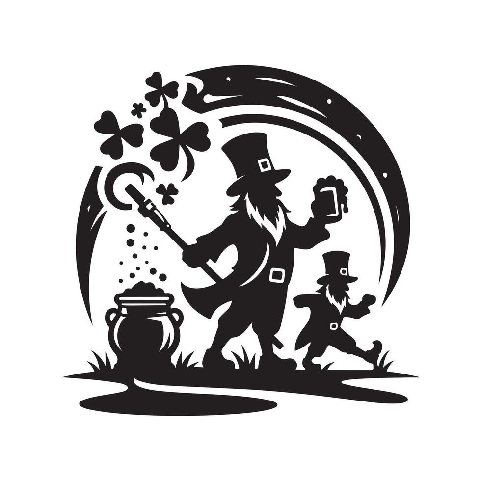 Leprechaun Black Silhouette Art Collection vector