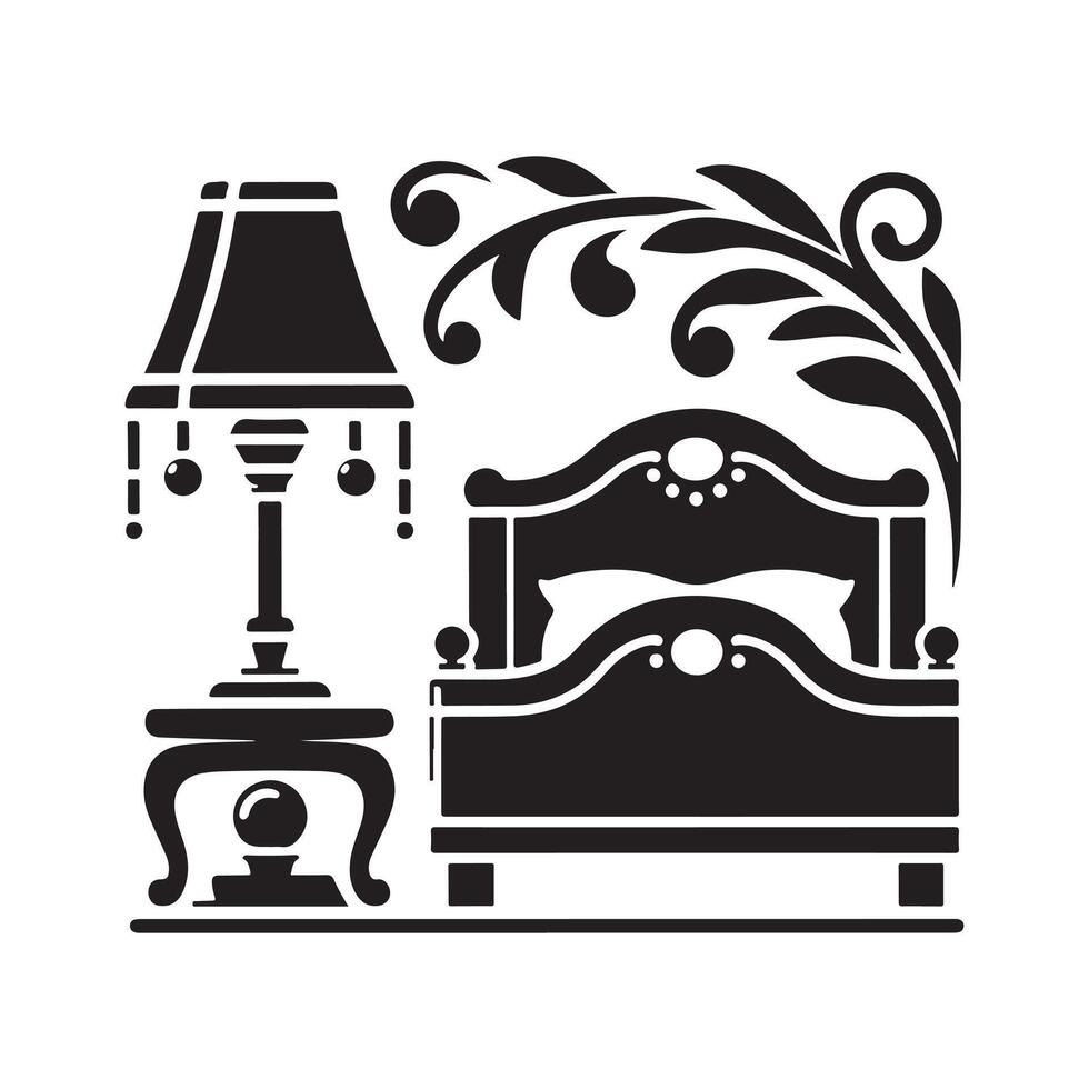 Black Bed Lamp Silhouette for Brochures vector