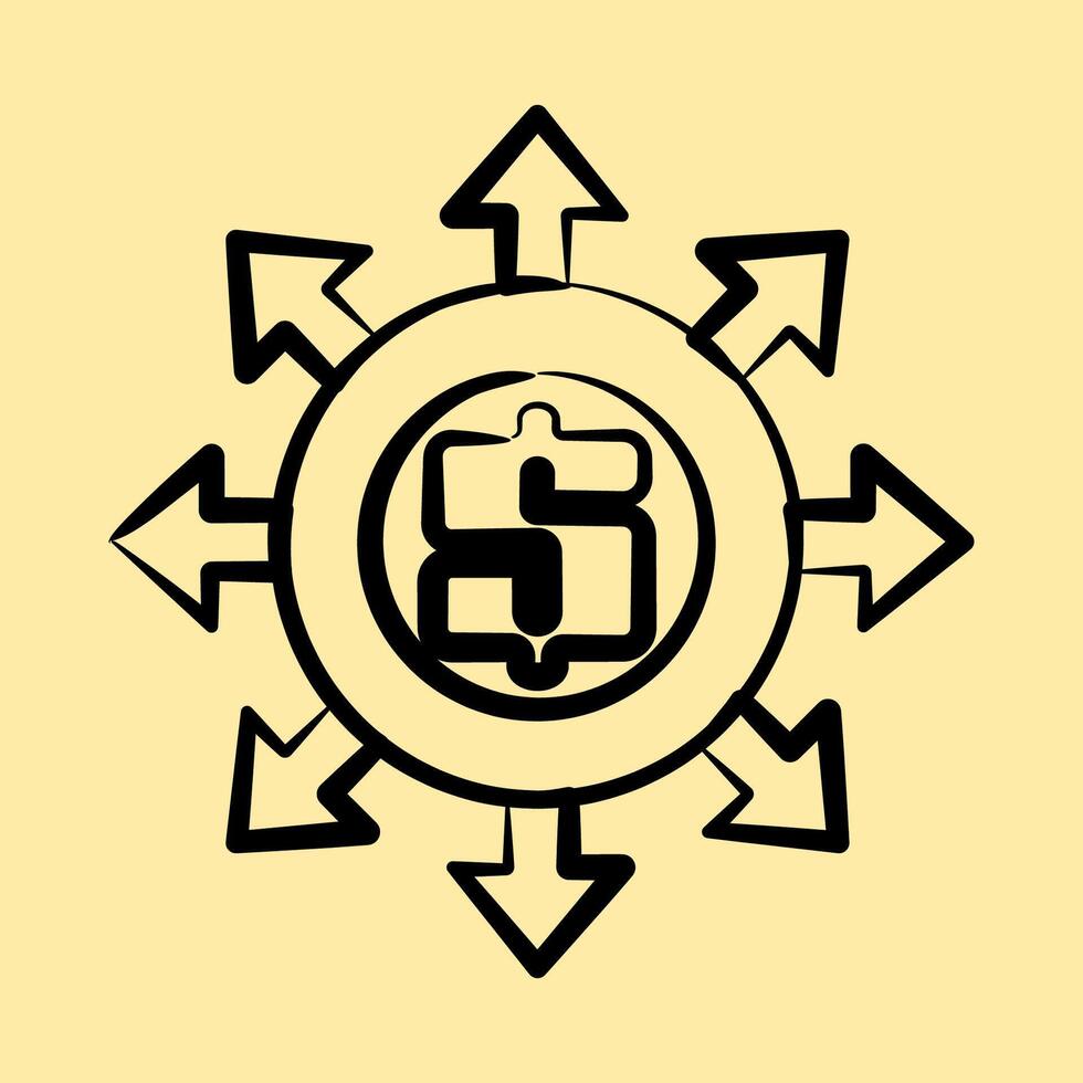 Icon money flow. Economy elements. Icon in hand drawn style. vector