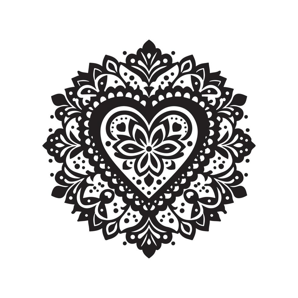 Floral Lace Heart Doily Black vector