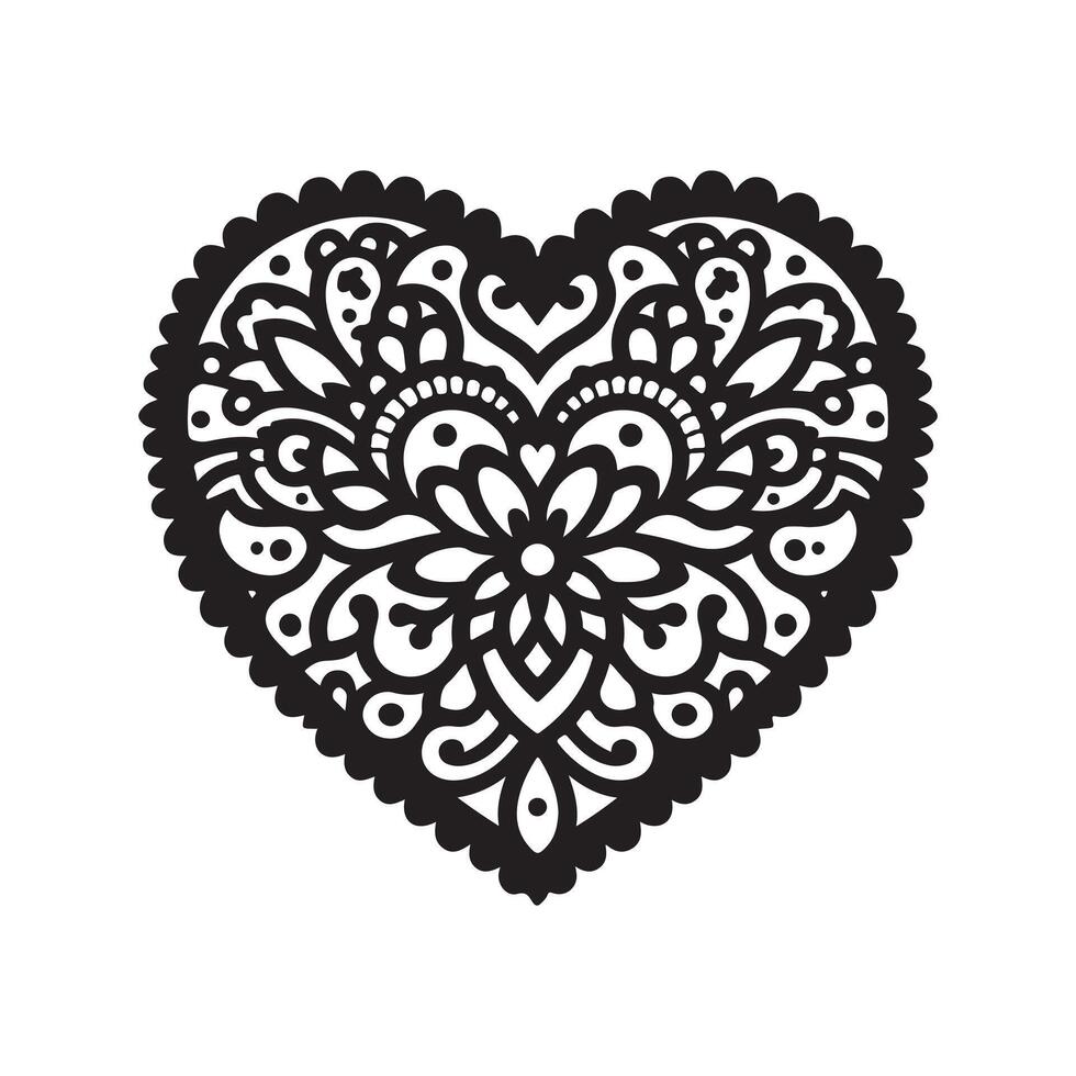 Unique Lace Heart Doily Black vector
