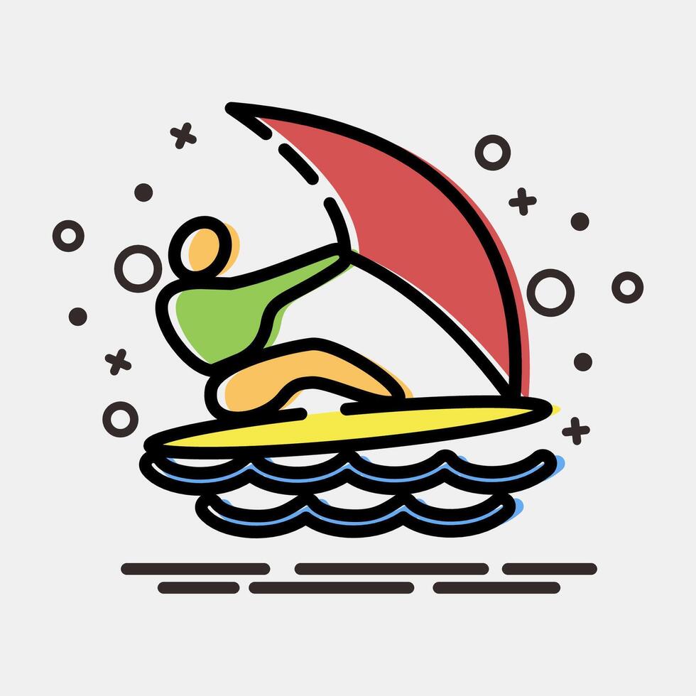 Icon wind surfing. Olympics Sports elements. Icon in MBE style. vector