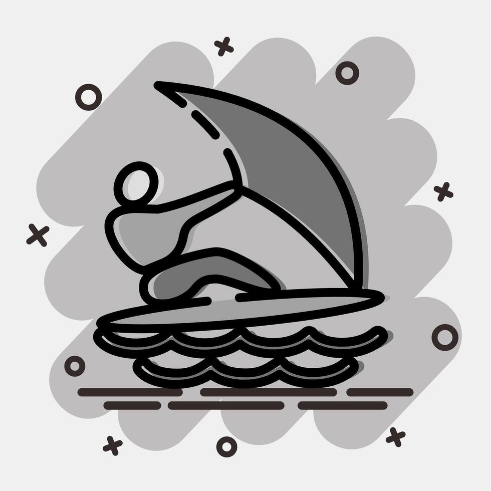Icon wind surfing. Olympics Sports elements. Icon in comic style. vector