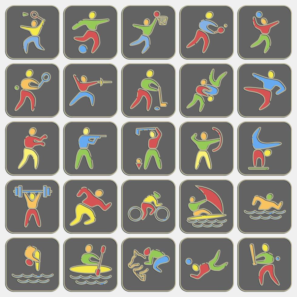 Icon set of olympic sports. Olympics Sports elements. Icon in embossed style. vector