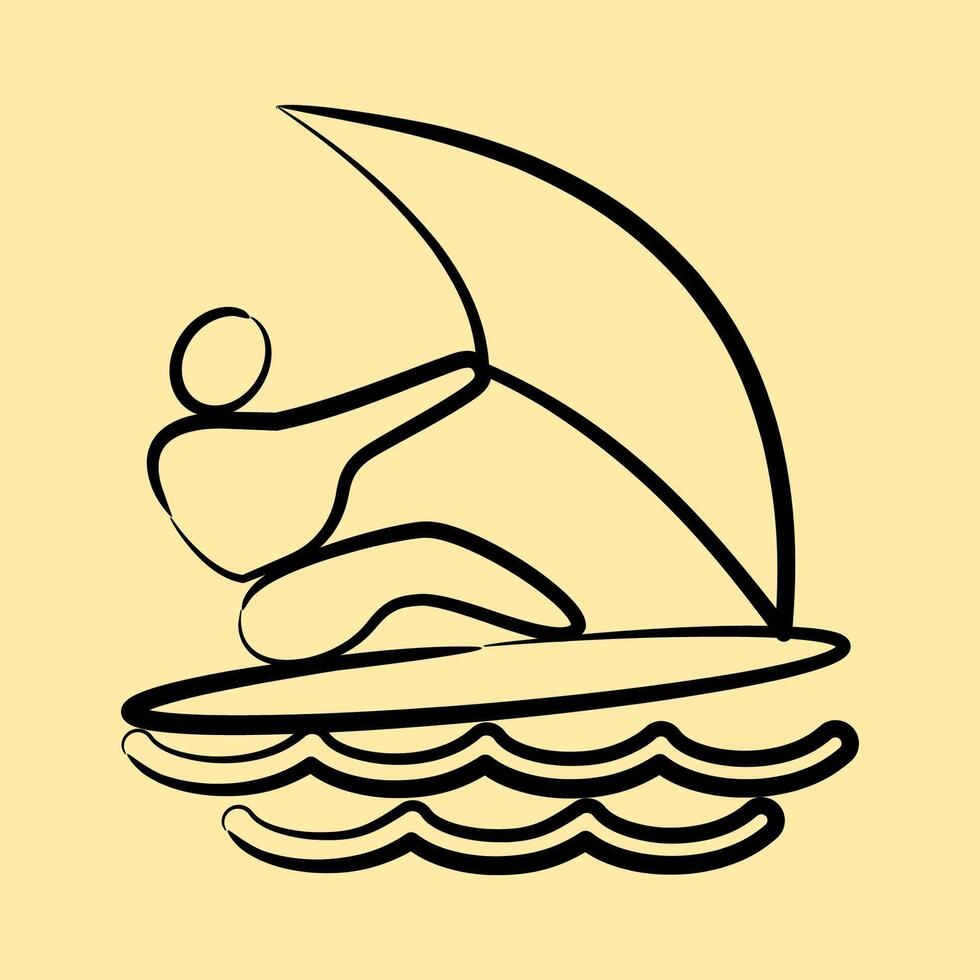Icon wind surfing. Olympics Sports elements. Icon in hand drawn style. vector