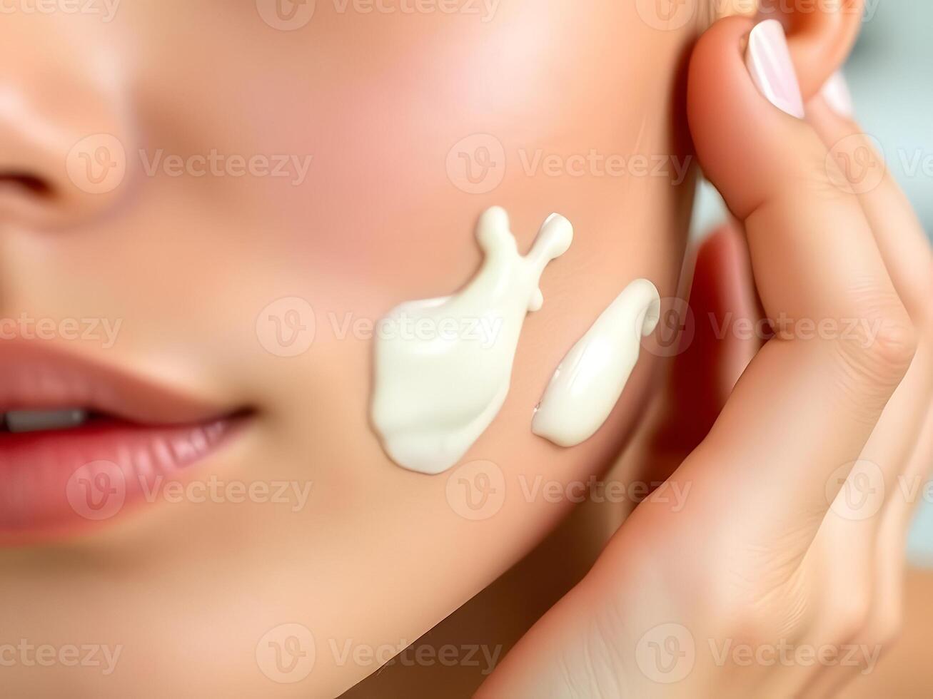 A woman applying cream to her face photo