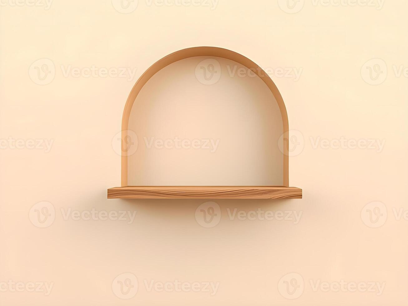 3d rendering of a wooden shelf on a wall photo