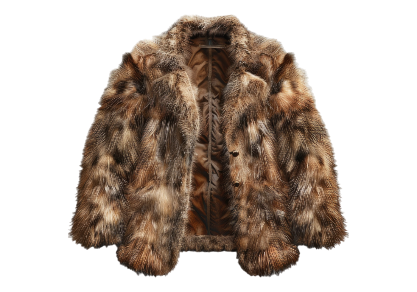 The fur coat is made from real fur and has a long collar png