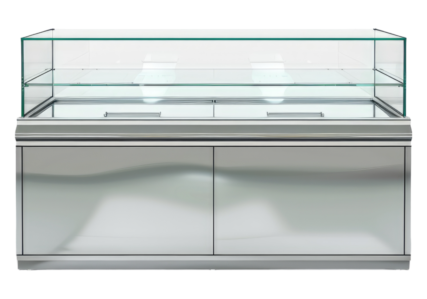 A glass display case with two doors png