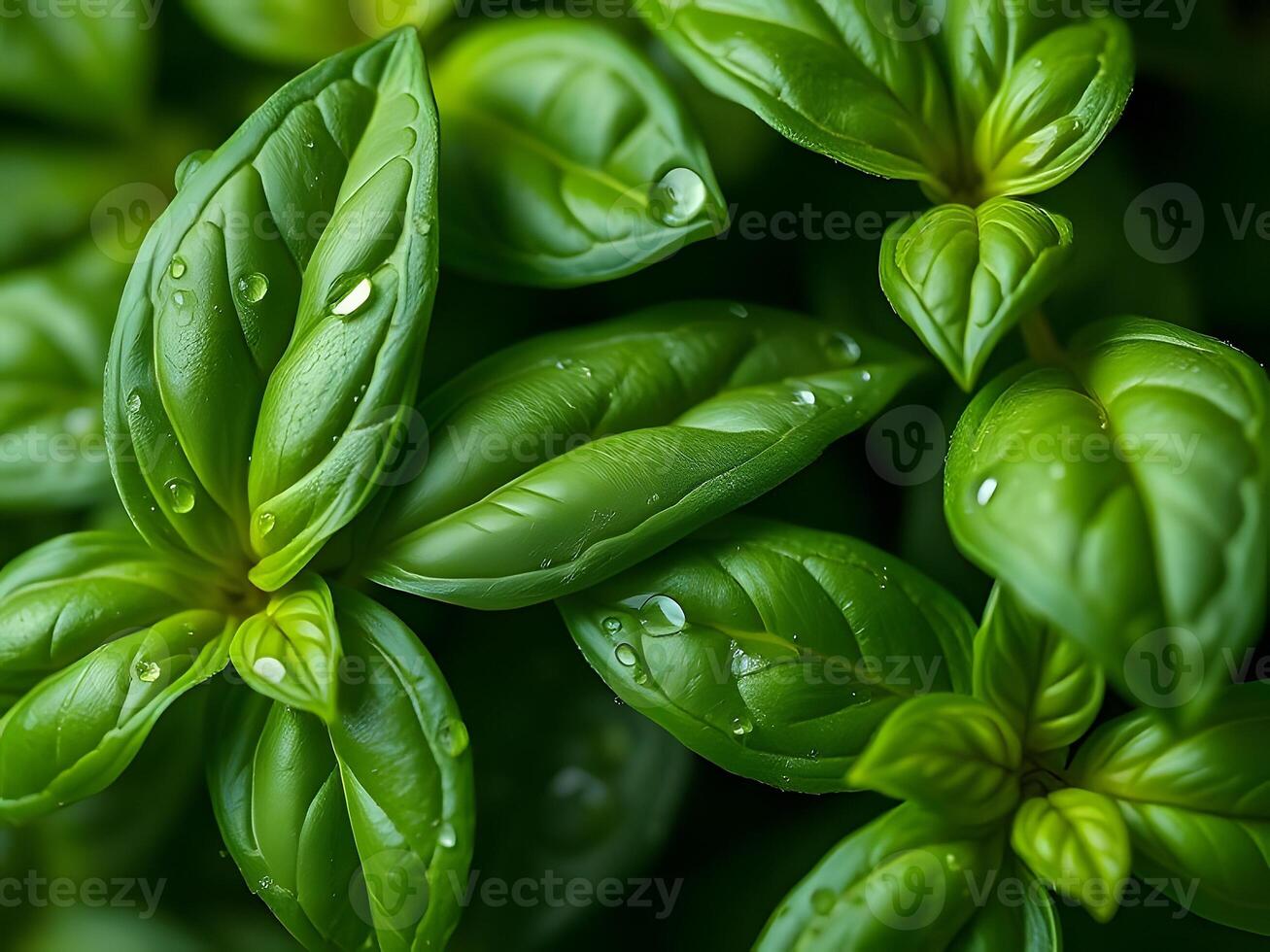 Basil leaves with water droplets photo