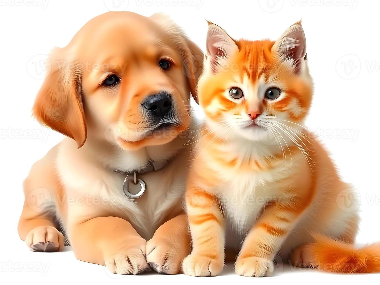 A dog and a cat are sitting together photo