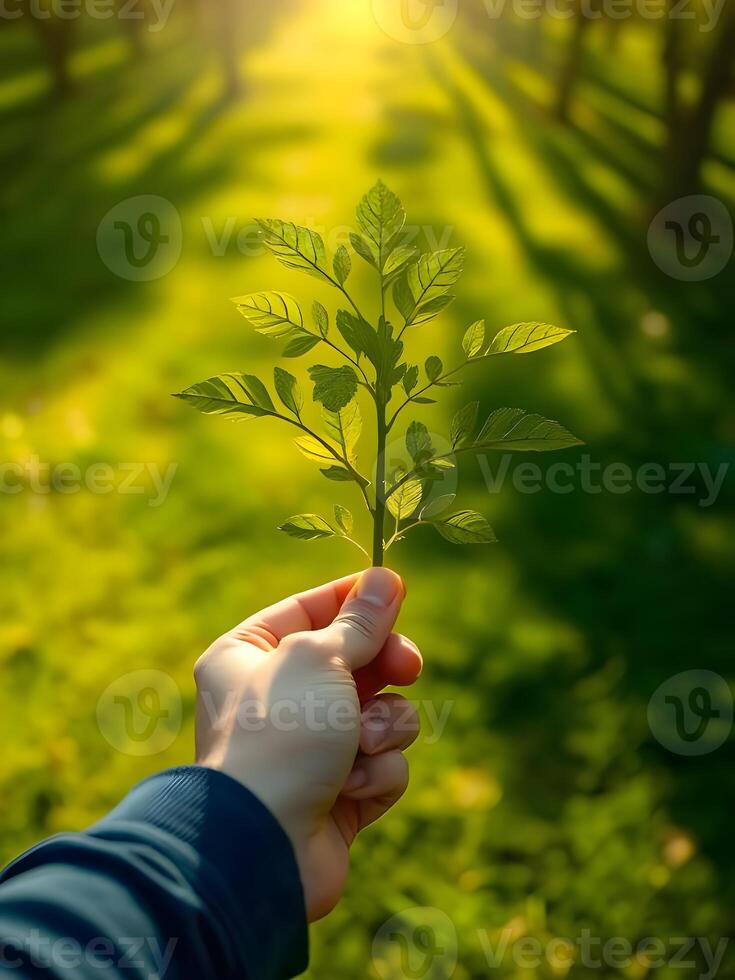 A person holding a leaf in their hand photo