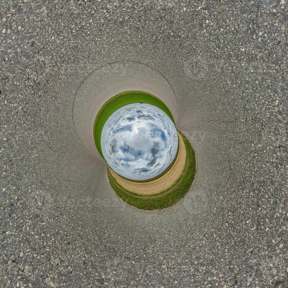 A view of a blue sky and a green grassy area photo