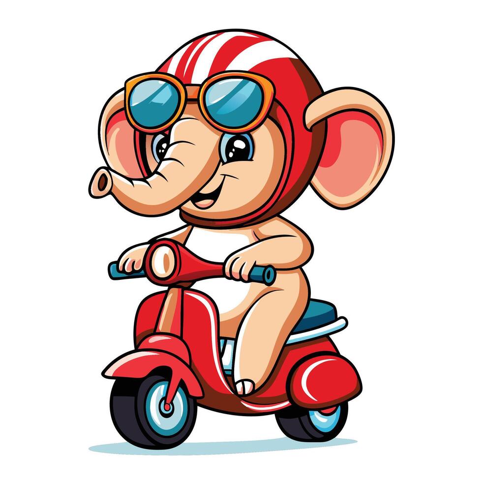 cartoon elephant riding , a scooter ON A WHITE BACKGROUND vector