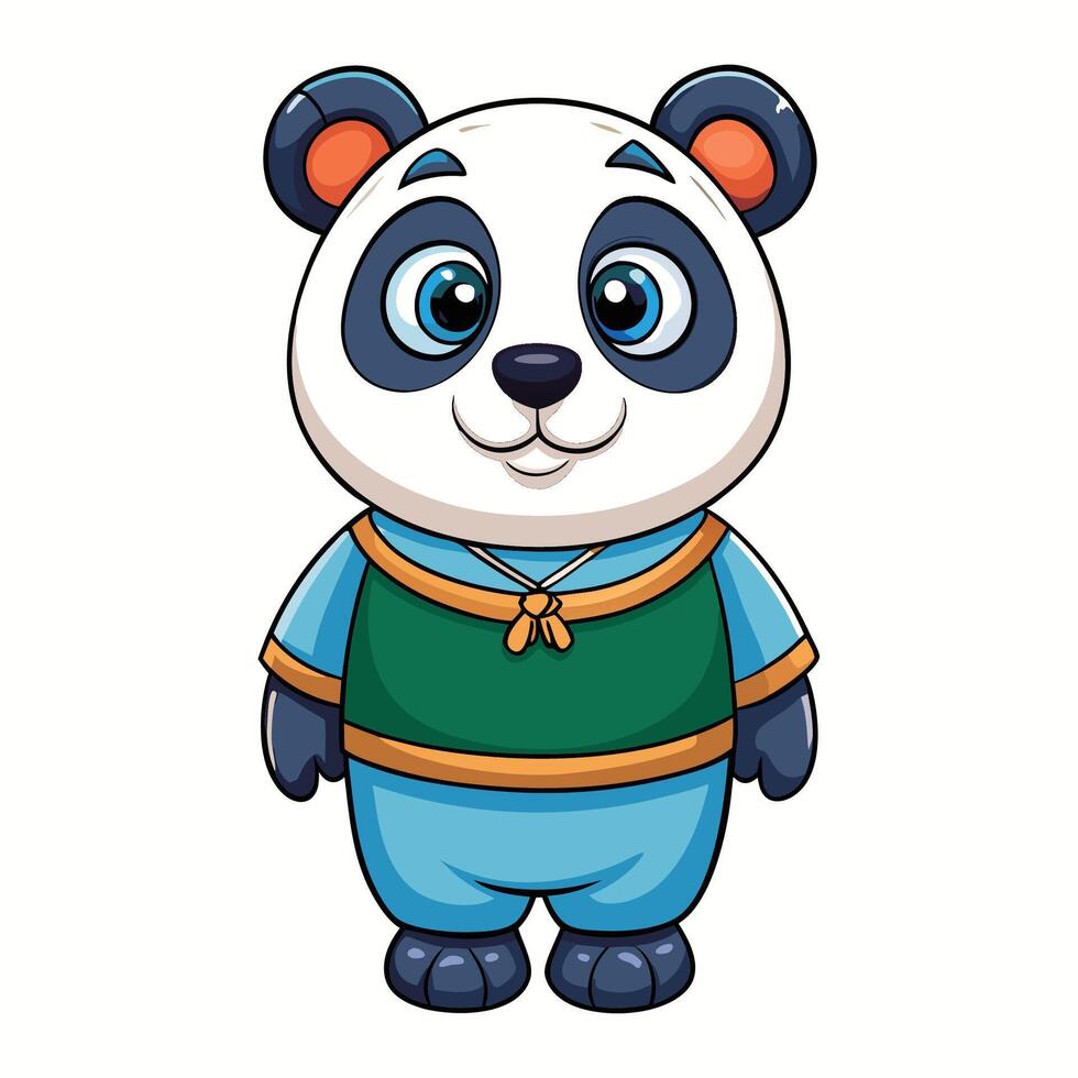 Cute panda cartoon character in traditional attire vector
