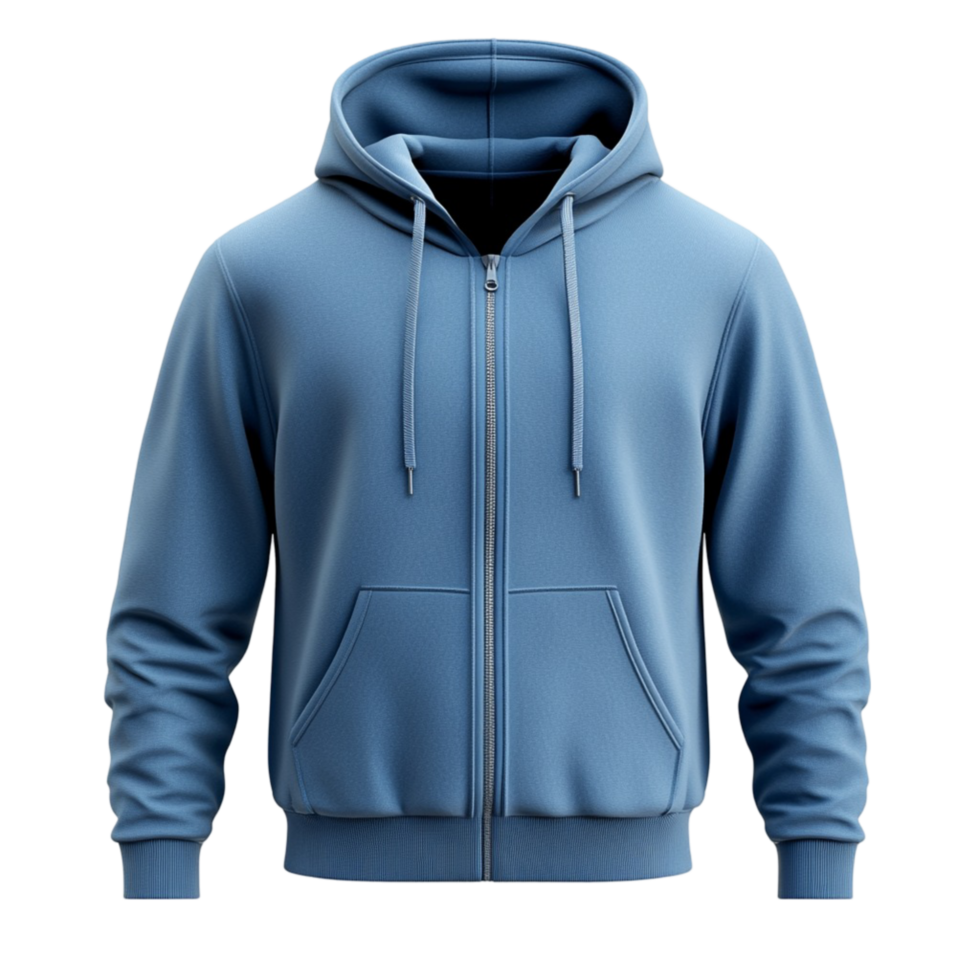 A blue hoodie with a zipper on front png