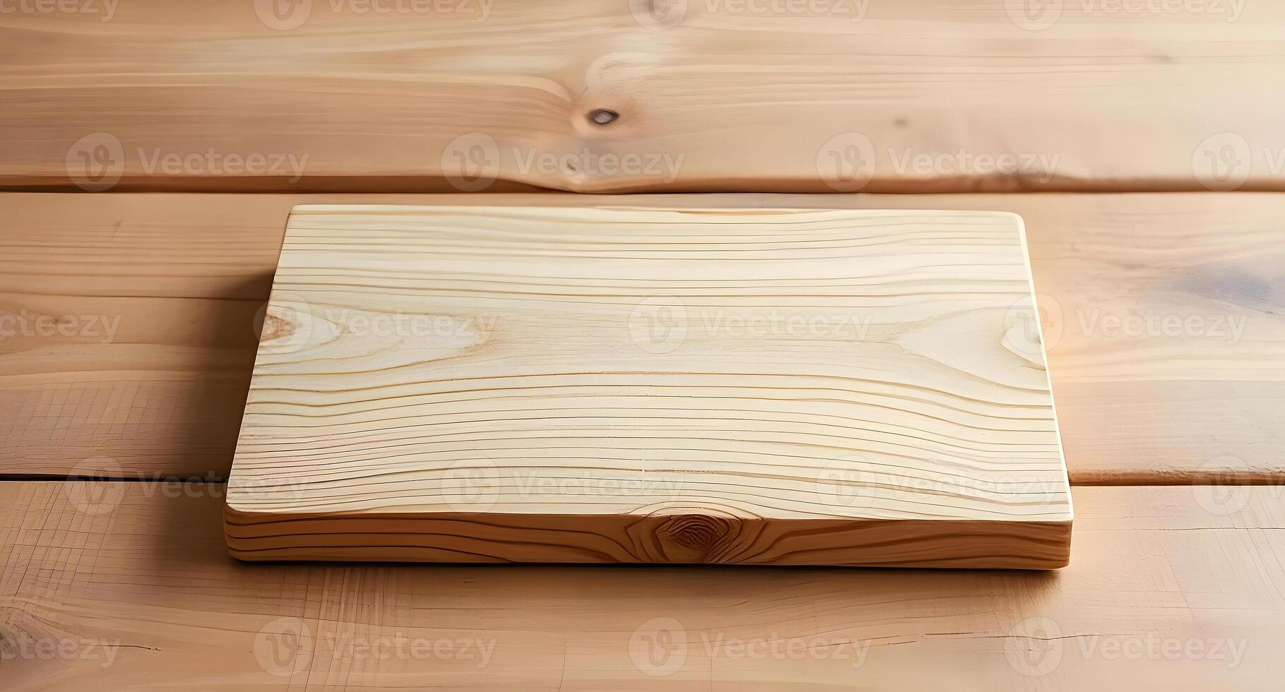 A wooden cutting board on a wooden table photo