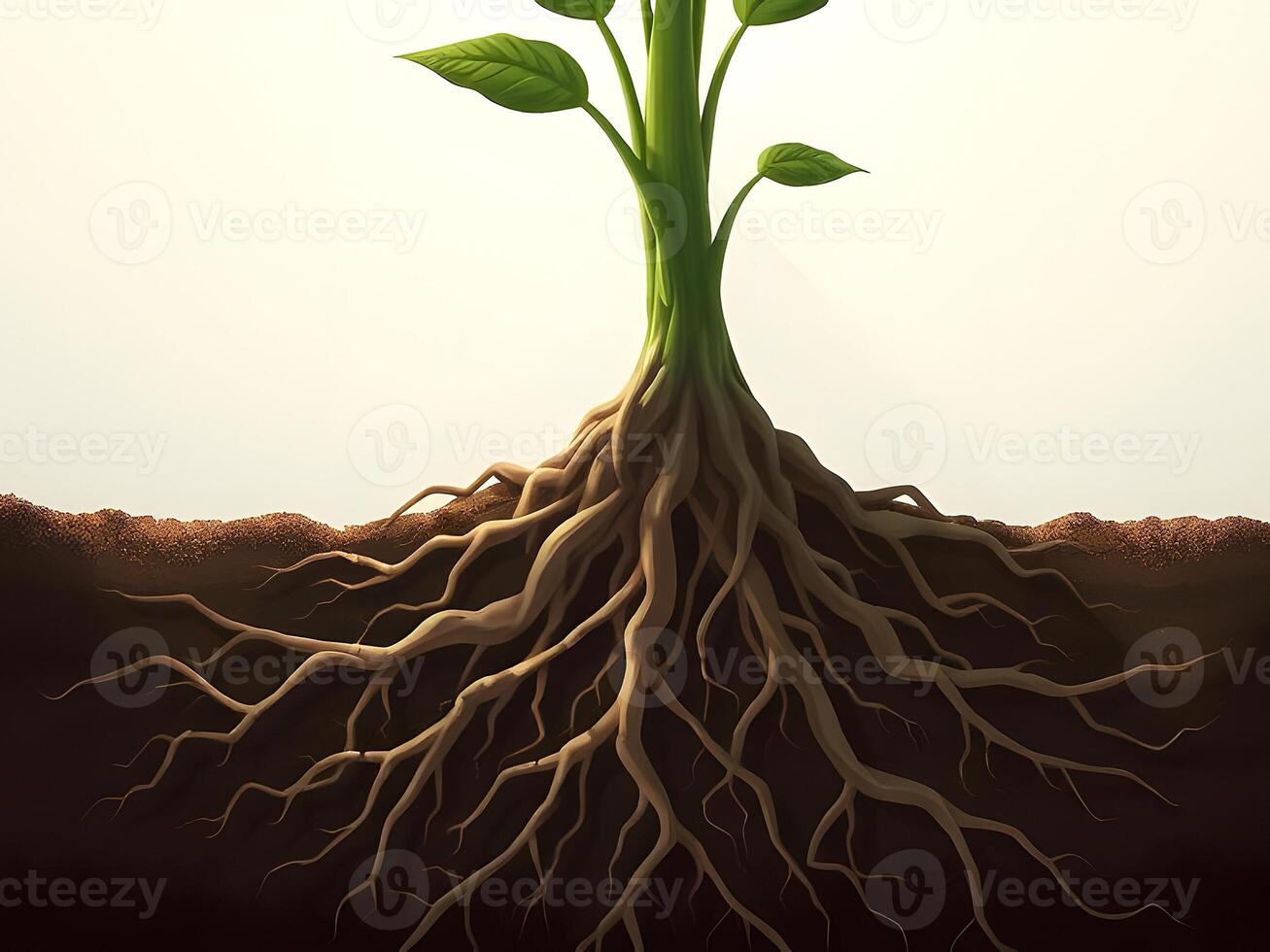 A plant with roots and leaves on a white background photo