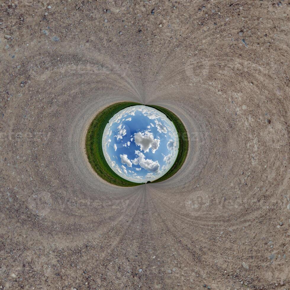 A circular view of a planet with a blue sky photo