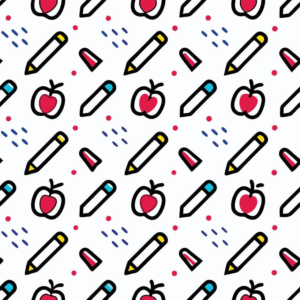 a pattern with pencils and apples on it vector