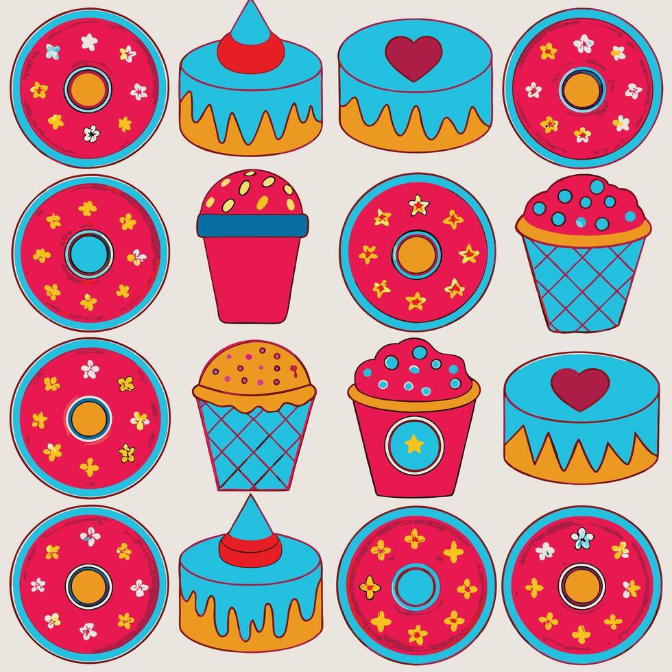 a set of donuts and cupcakes are shown in a pattern vector