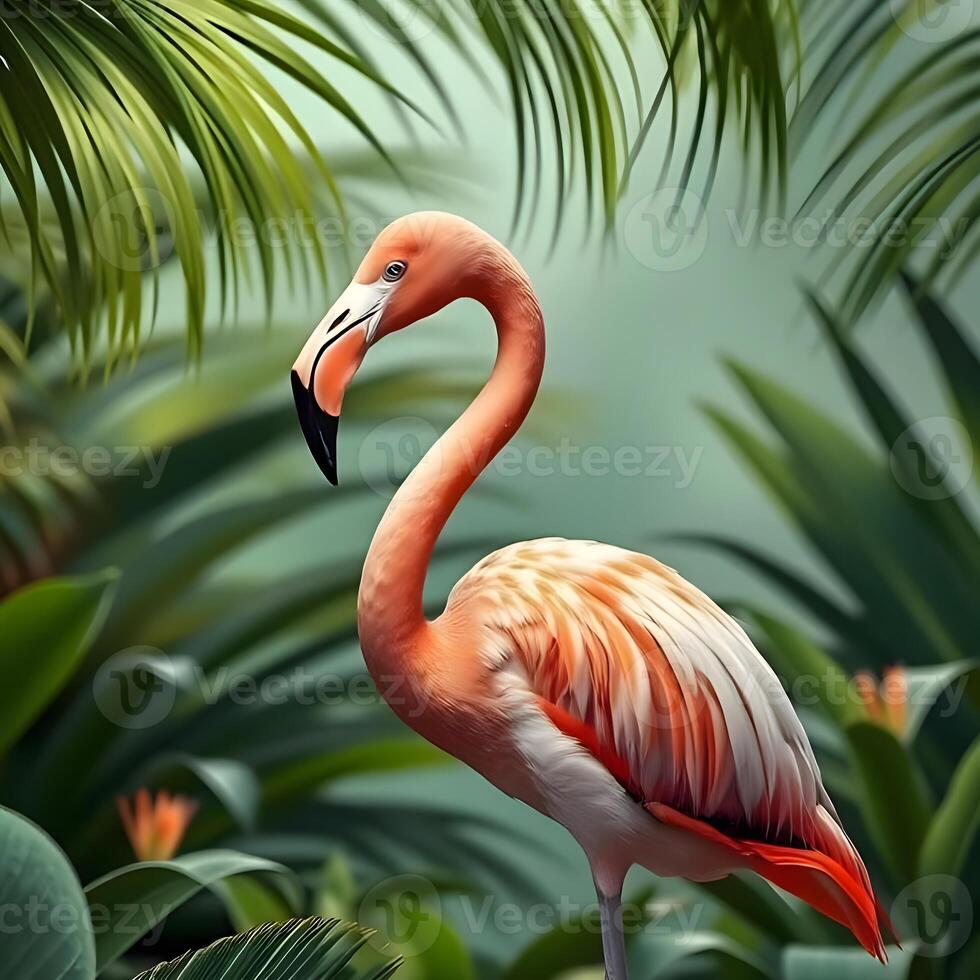 Flamingo in tropical jungle photo