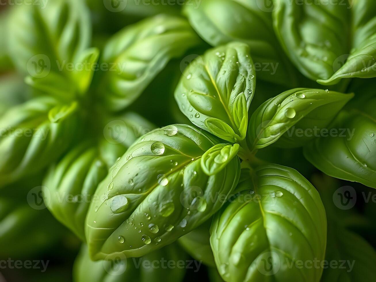 Basil leaves with water droplets photo