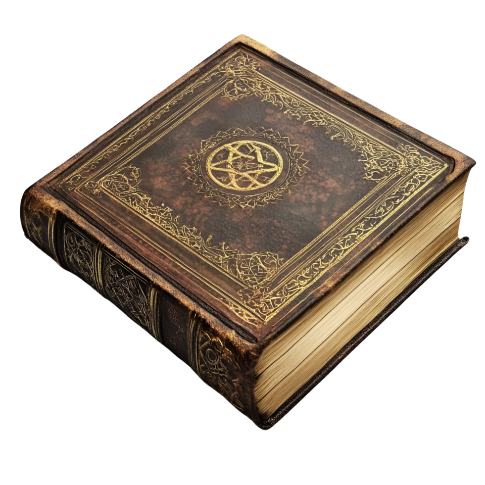 Enchanted Vintage Book With Intricate Gold Detailing And A Mysterious Glow Isolated On A Transparent Background png