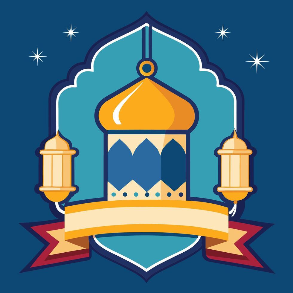 ramadan logo with mosque and lanterns vector