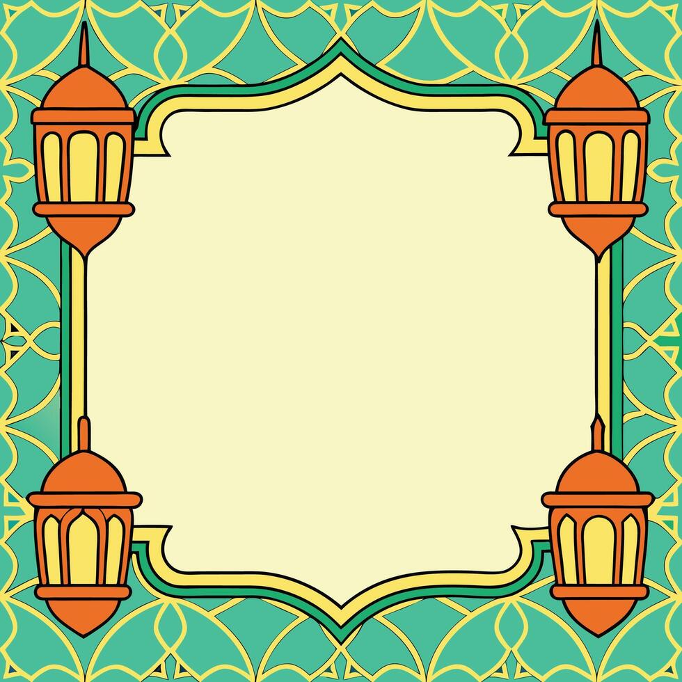 ramadan islamic frame with lanterns vector