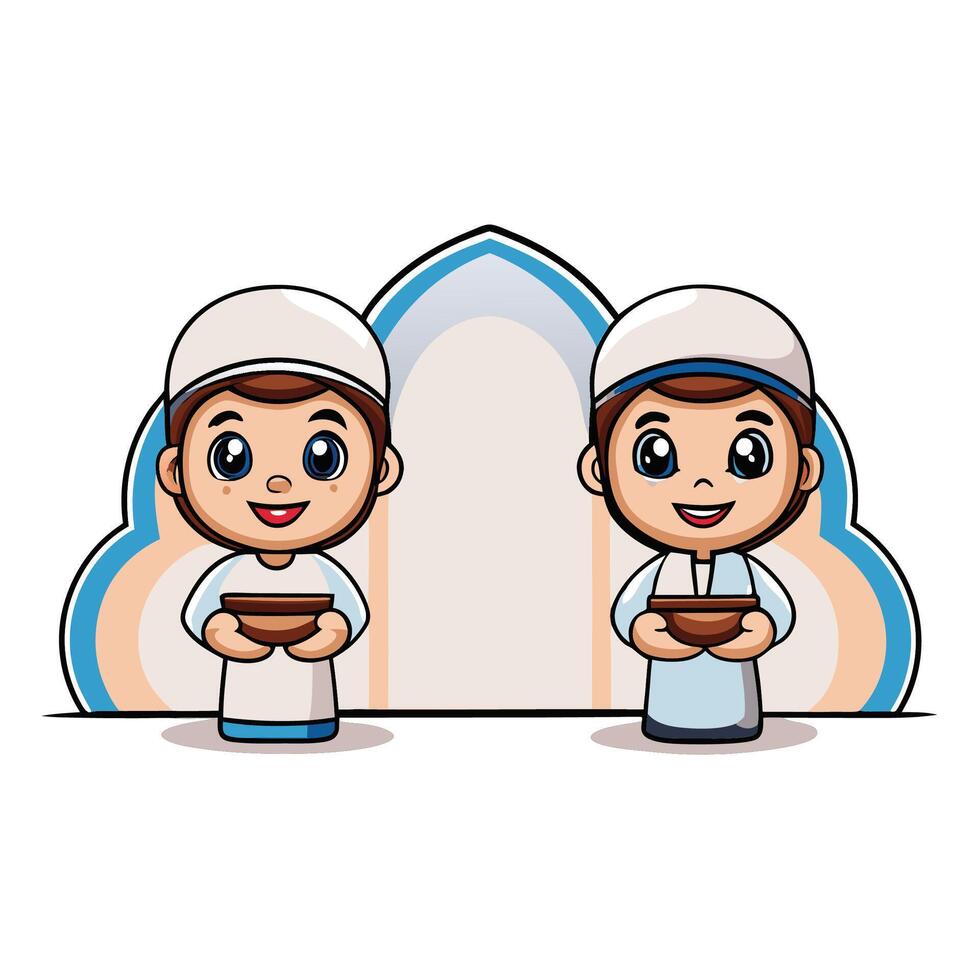 Two children holding bowls, likely a charitable act vector