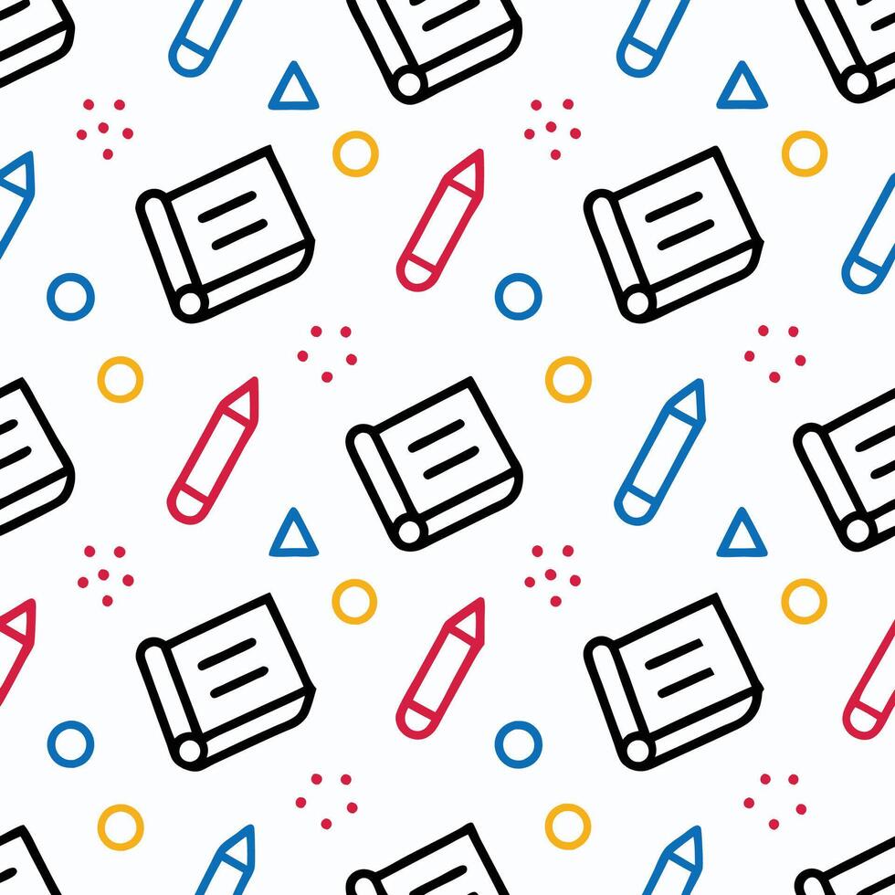 Seamless pattern with books and pencils on white background. vector