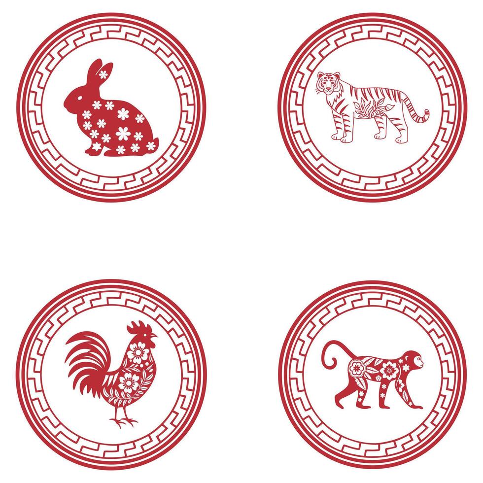 Collection of Unique Chinese Zodiac Signs Illustration for Graphic Design vector