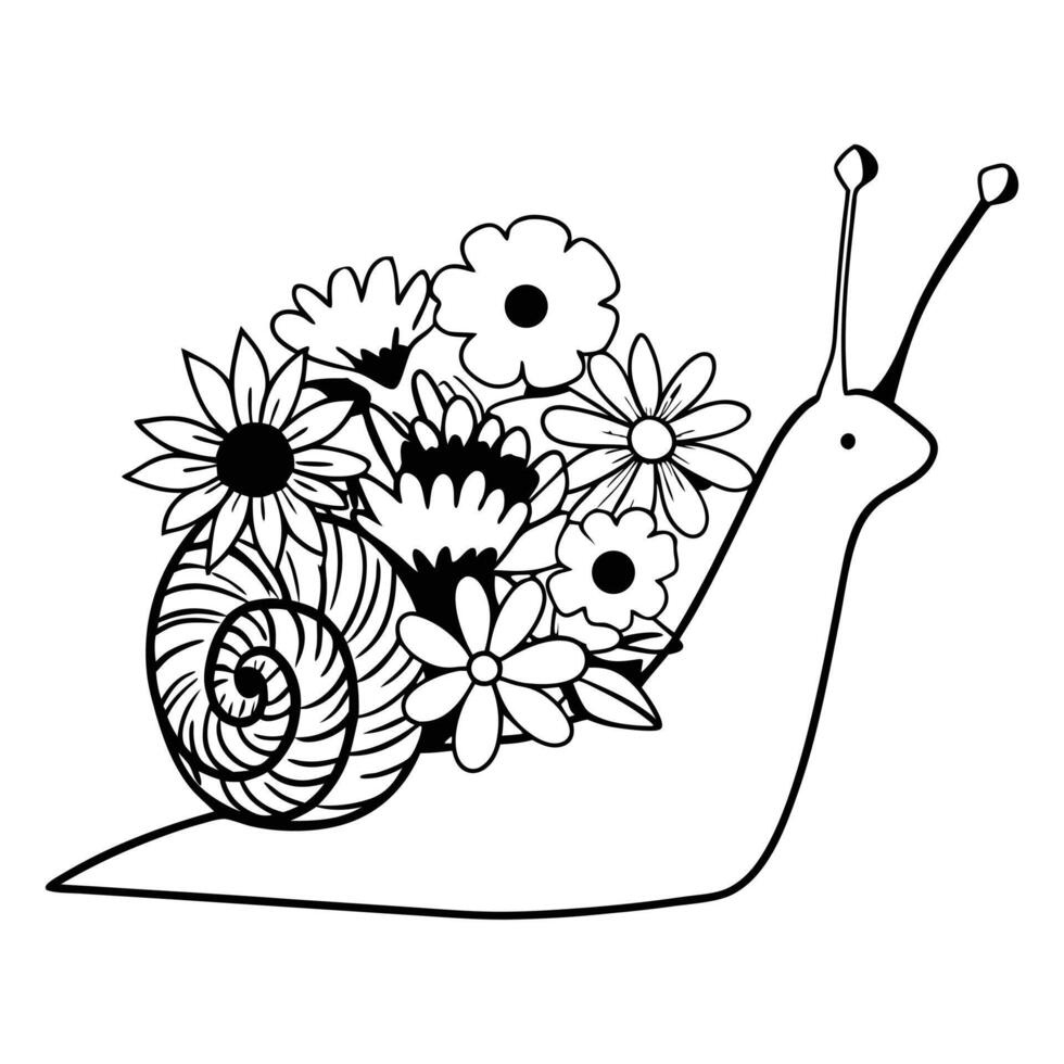 Snail Animal Design Featuring Floral Elements for Sublimation vector