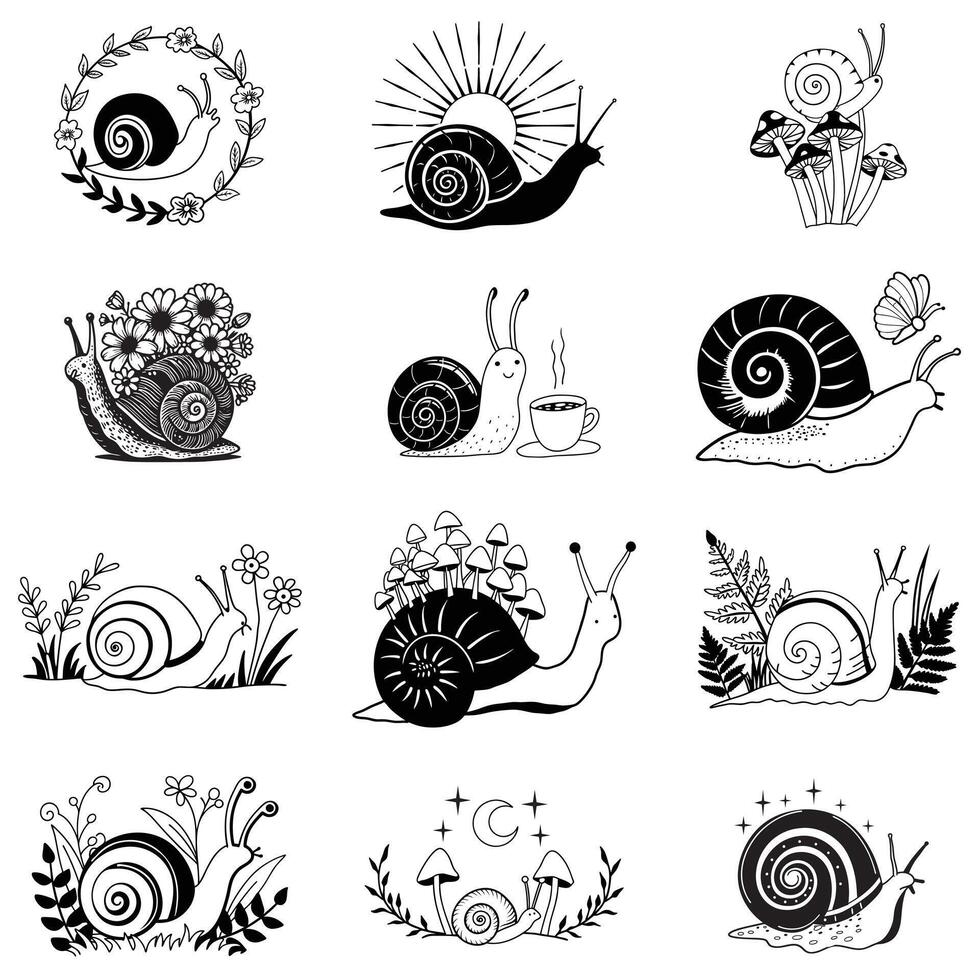 Set of Nature Scene Illustration with Land Snail Clipart Design vector