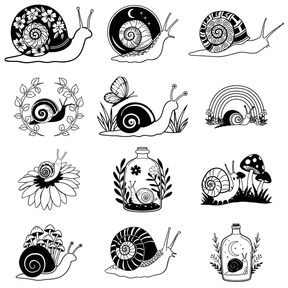 Collection of Land Snail Clipart Design with Nature Scene Illustration vector