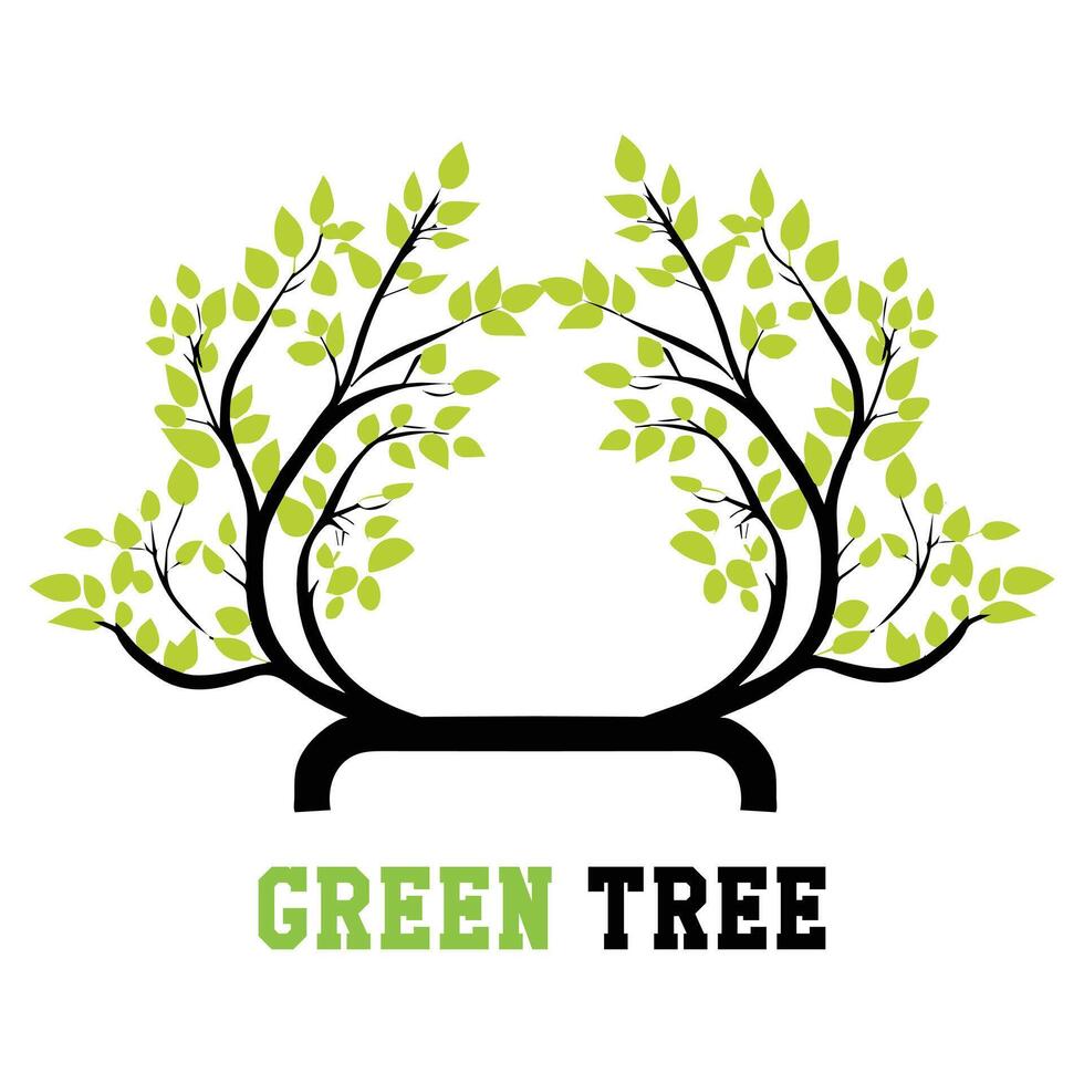 Creative Green Bonsai Tree Logo Design with Abstract Shapes vector