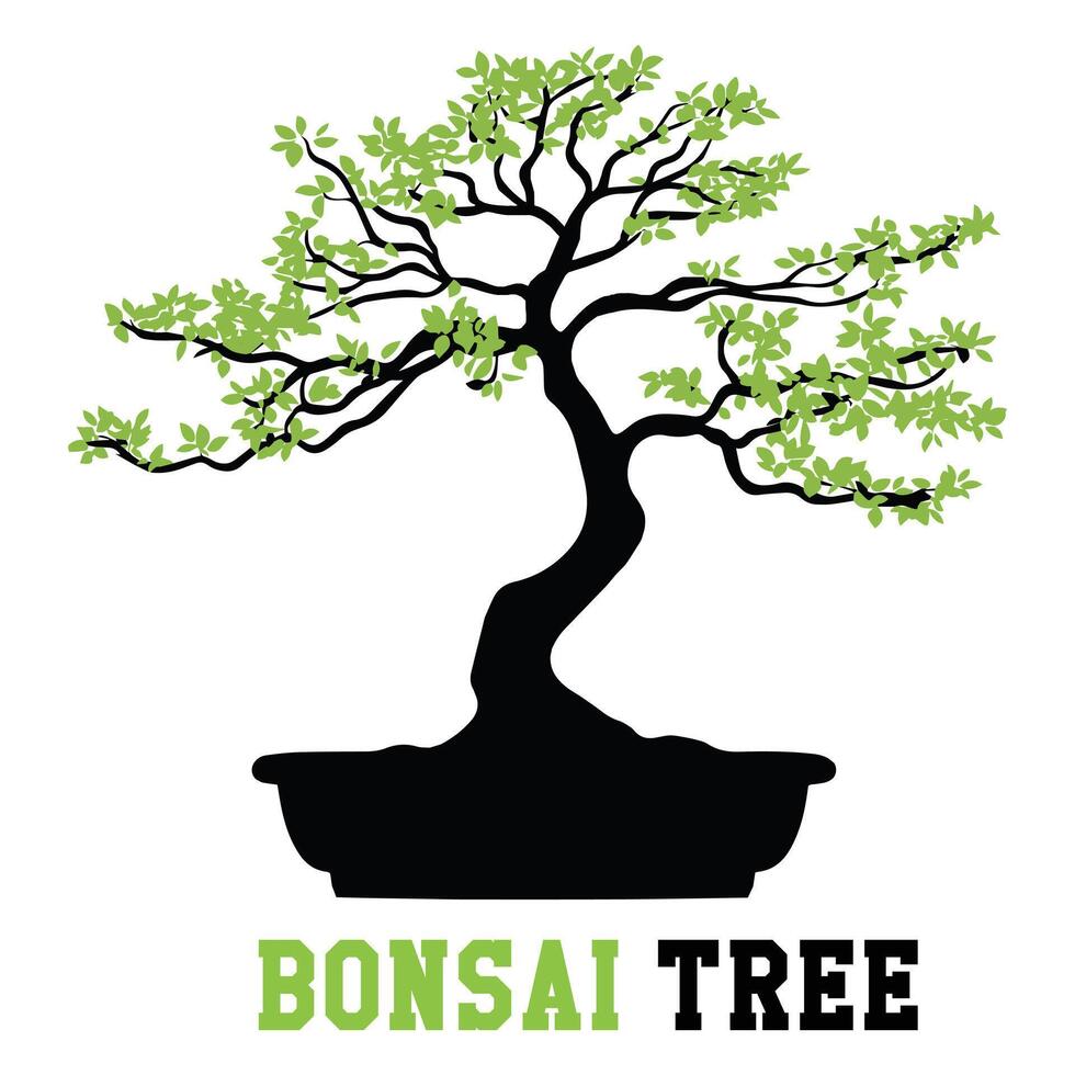 Abstract Green Bonsai Tree Logo Representing Growth and Harmony vector