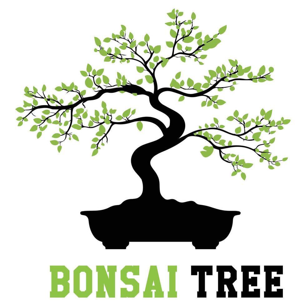 Modern Green Bonsai Tree Logo with Abstract Elements vector