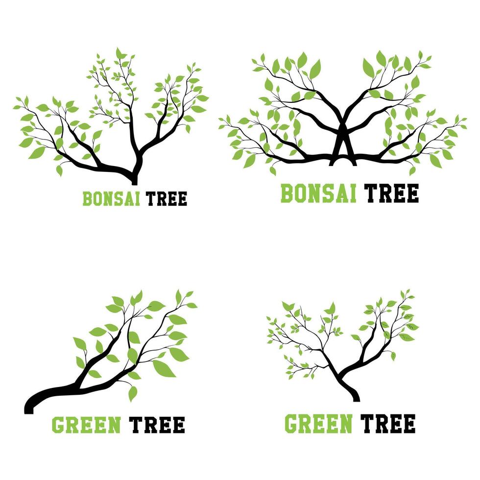 Unique Abstract Green Bonsai Tree Logo for Branding Bundle vector